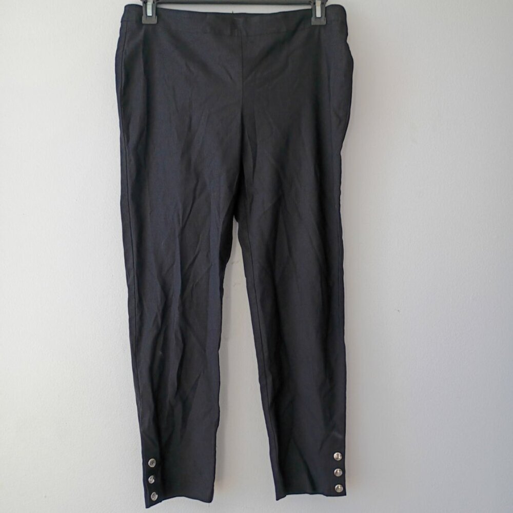 SOHO Apparel Women’s Black Ankle Pants L – Button Cuff Detail, Stretch Fit